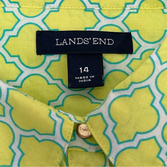 Lands End • Festive Geometric Neon Button Lightweight Baumwolle Shirt Sz 14 - Picture 5 of 5